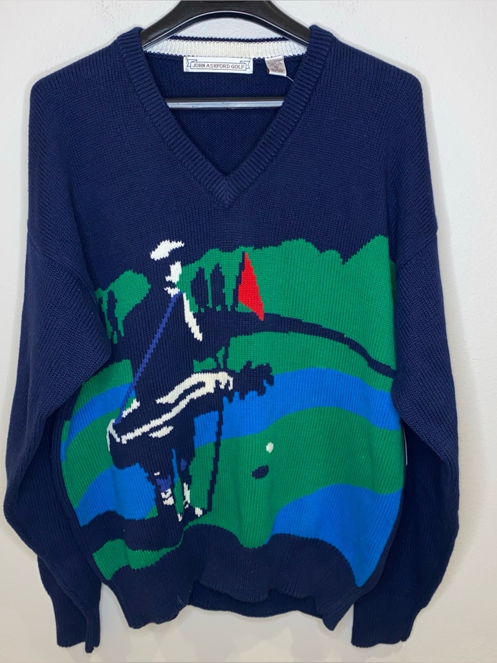 Vintage John Ashford V Neck Golf Sweater Men’s XL Cotton Deadstock